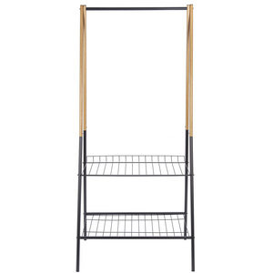 Durable Black Metal Clothing Display Racks with Dual-Tier Shelf for Shoes and Clothes Storage