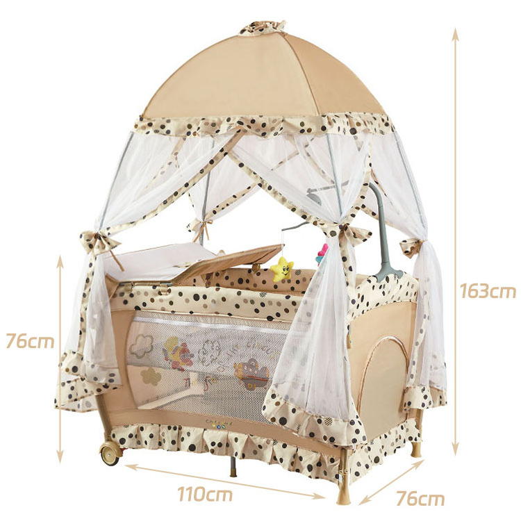 Luxury Golden Baby Cot Bed Playpen Crib With Changing Table And Mosquito Net For Baby portable crib