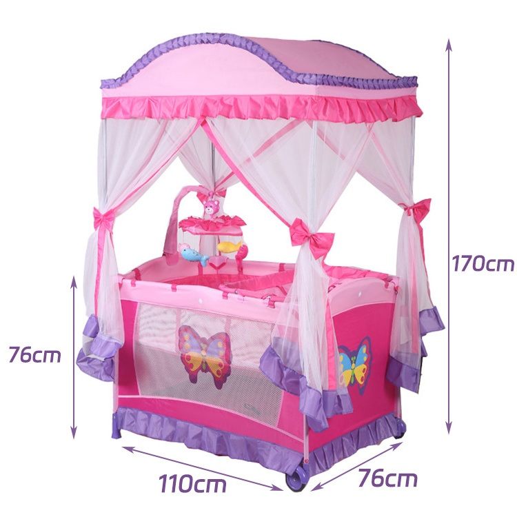 2023 lastet foldable baby cot safety indoor crib newborn baby bed colorful cloth fabric toddler bed for child playpen for babies