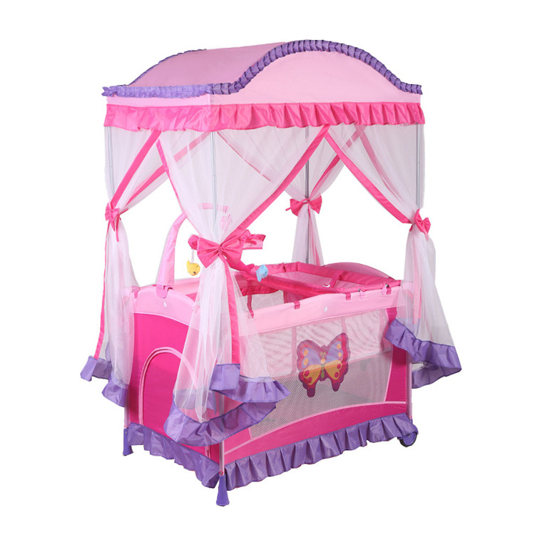 2023 lastet foldable baby cot safety indoor crib newborn baby bed colorful cloth fabric toddler bed for child playpen for babies