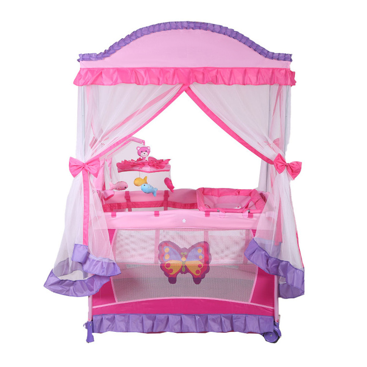 2023 lastet foldable baby cot safety indoor crib newborn baby bed colorful cloth fabric toddler bed for child playpen for babies