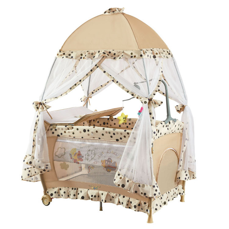 Luxury Golden Baby Cot Bed Playpen Crib With Changing Table And Mosquito Net For Baby portable crib