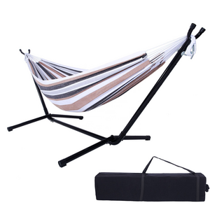 Double Hammock Two Person Hammock Swing Bed Chair with Steel Stand Portable Foldable Free Standing Camping Tent Hammock