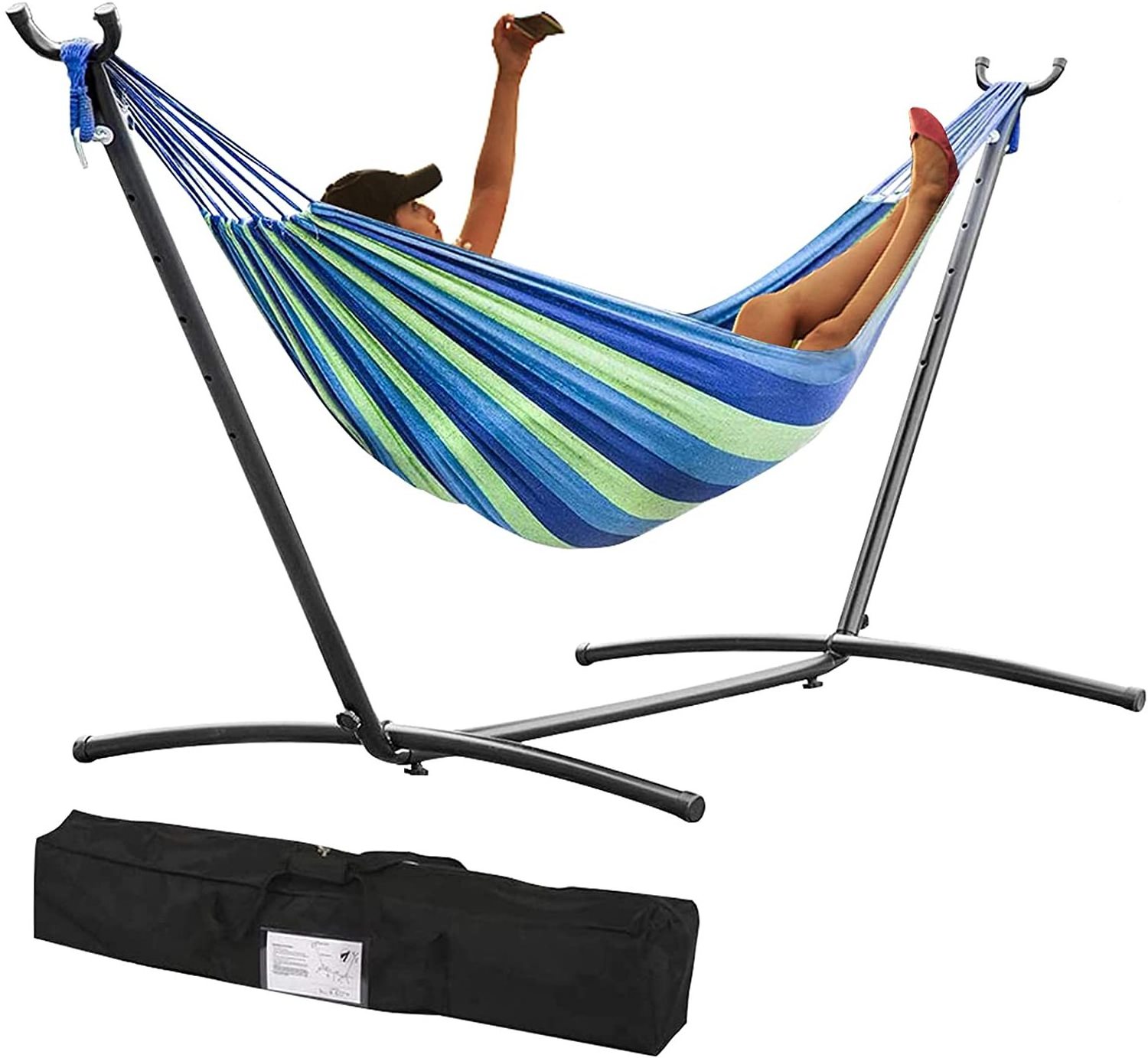 Garden Steel Swing Hammock with Stand Double Frame Hammock Outdoor Free Standing for Indoor or Outdoor Use Stand Hammock