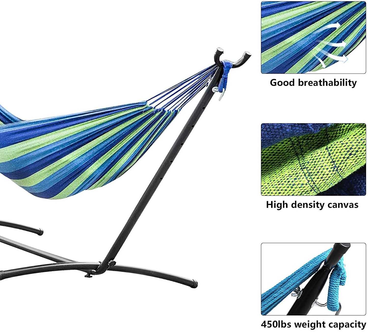 Garden Furniture Frame Hammock Travel, Beach, Backyard, Patio, Hiking Hunting Sleeping Bed Stand Triangle Hammock