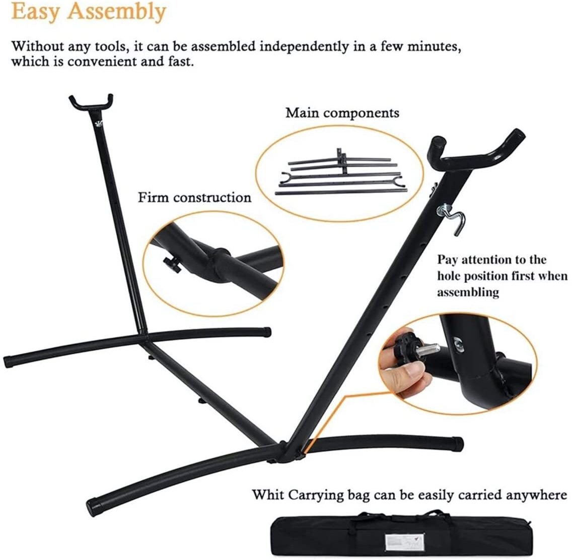 Self Standing Portable Double  Hammock With Stand Outdoor Heavy Duty Steel Triangle Frame Hammock