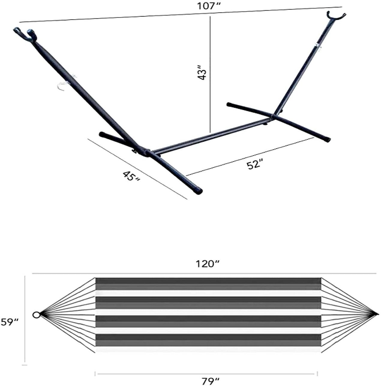 Self Standing Portable Double  Hammock With Stand Outdoor Heavy Duty Steel Triangle Frame Hammock