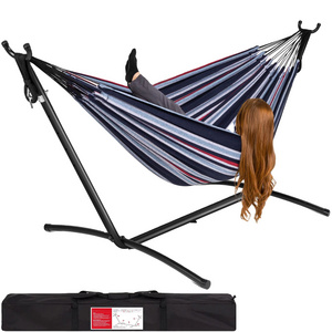 9 Ft Double Cotton Hammock with Steel Stand Large Capacity 440-Pound Space Saving for Outdoor Camping-Stand Included