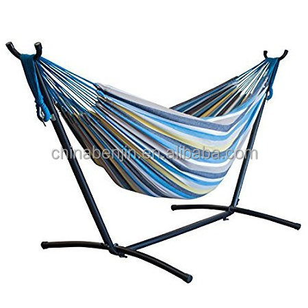 Canvas Cotton Hammock with Steel Metal Stand Portable Hammock Chair Easy Take for Camping Hiking Travel for Two Person