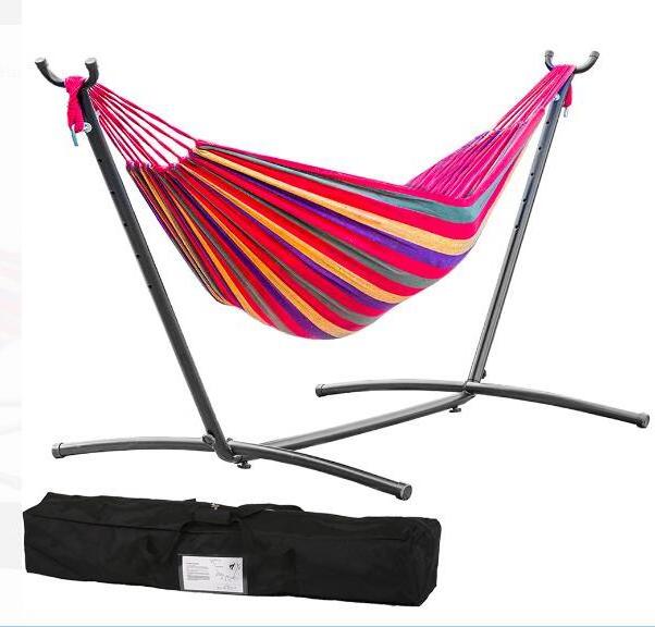 Camping Hammock Outdoor Camping Bed Tent Cotton Canvas Hammock With Stand Chair With Carry Pouch Folding Hammock with Frame