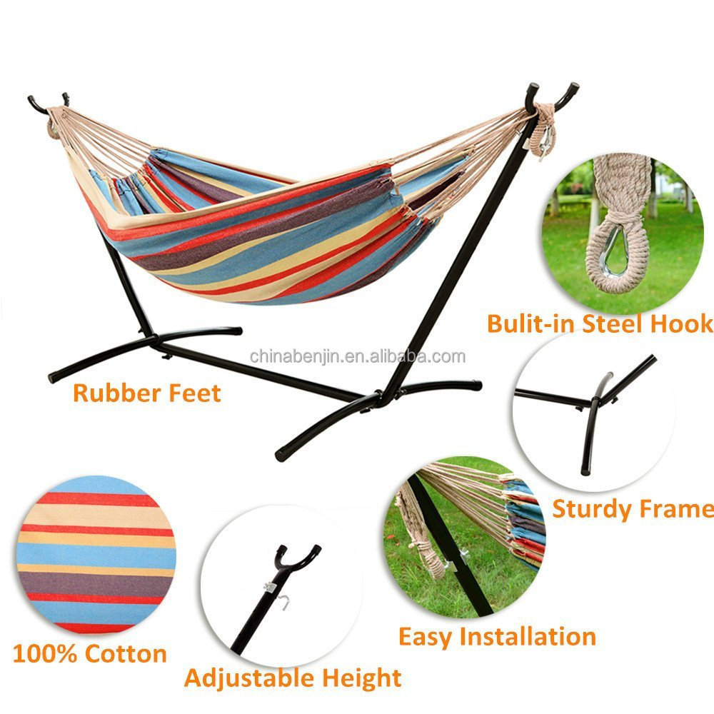 Hammock with Stand Large Camping Hammock with metal Rack Outdoor Swing Bed Folding Space Saving Portable Stand and Carry Bag