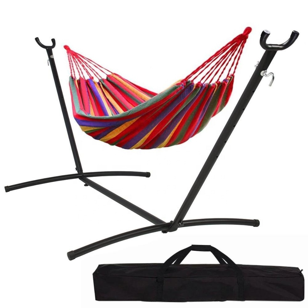 Camping Hammock Outdoor Swing Hammock Bed Hanging Chair with Steel Folding Stand Free Standing Portable Easy to Carry Hammocks