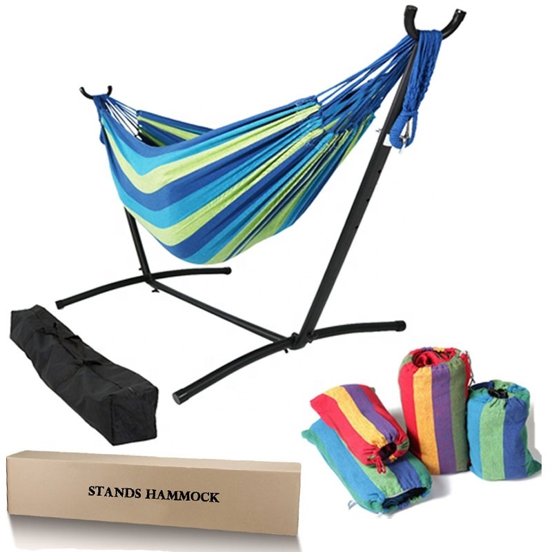 Camping Hammock Outdoor Swing Hammock Bed Hanging Chair with Steel Folding Stand Free Standing Portable Easy to Carry Hammocks