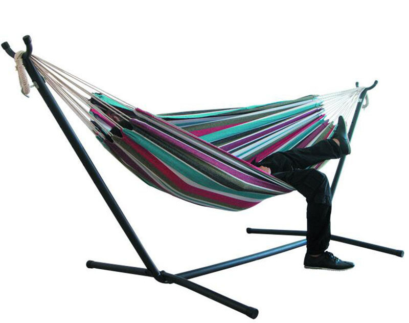 Outdoor Camping Canvas Hammock With Space Saving Steel Stand Hanging Swing Hammock Bed Portable Folding Chair