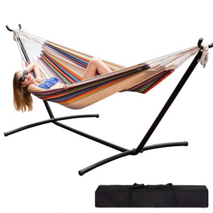 Outdoor Camping Canvas Hammock With Space Saving Steel Stand Hanging Swing Hammock Bed Portable Folding Chair