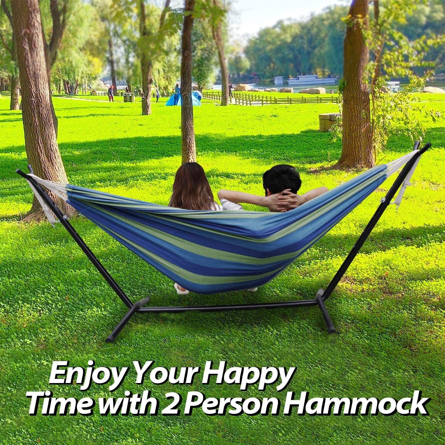 Hammock with stand, double hammock bed space saving metal stand hammock, free standing camping Chair for outdoor Picnic Backyard