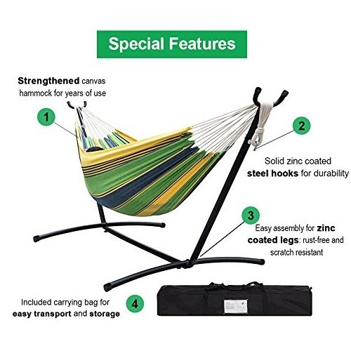 Hammock with stand, double hammock bed space saving metal stand hammock, free standing camping Chair for outdoor Picnic Backyard