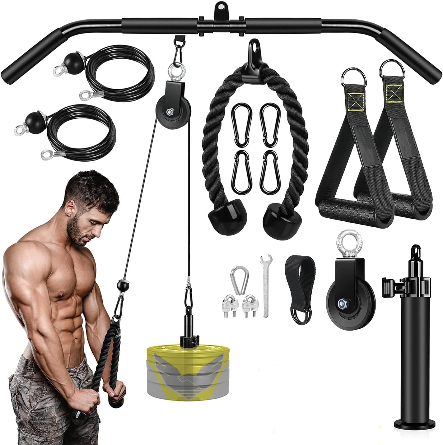 Cable Pulley System Home Gym, Lat Pull Down Attachment Weight Pulley Gym Cable Machine for Chest Arm Back Muscle