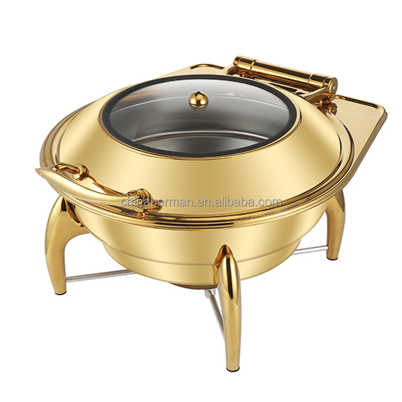 Hotels services square chaffing dish set stainless steel black banquet food warmer with glass lid