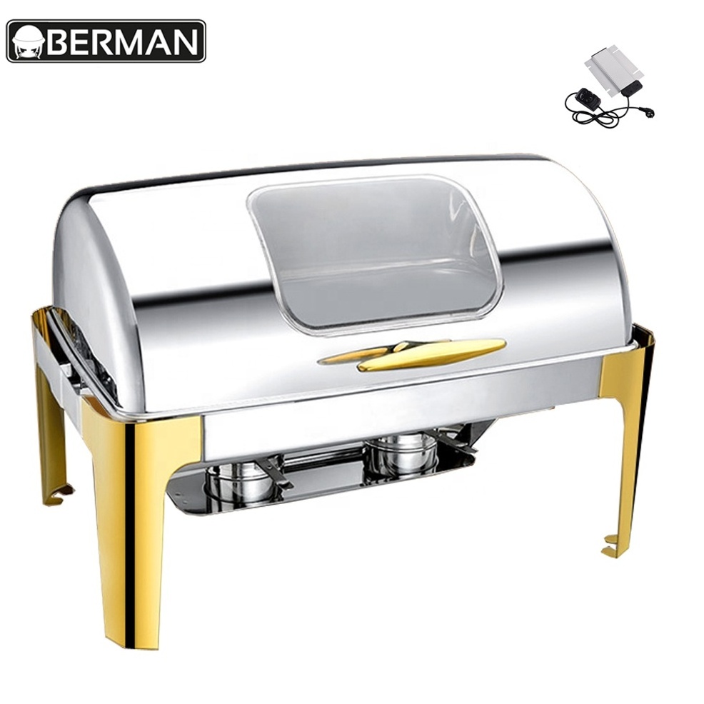 Hotel and restaurant supply cheap price roll top chaffing dishes buffet 9l stainless steel food warmer pot for catering