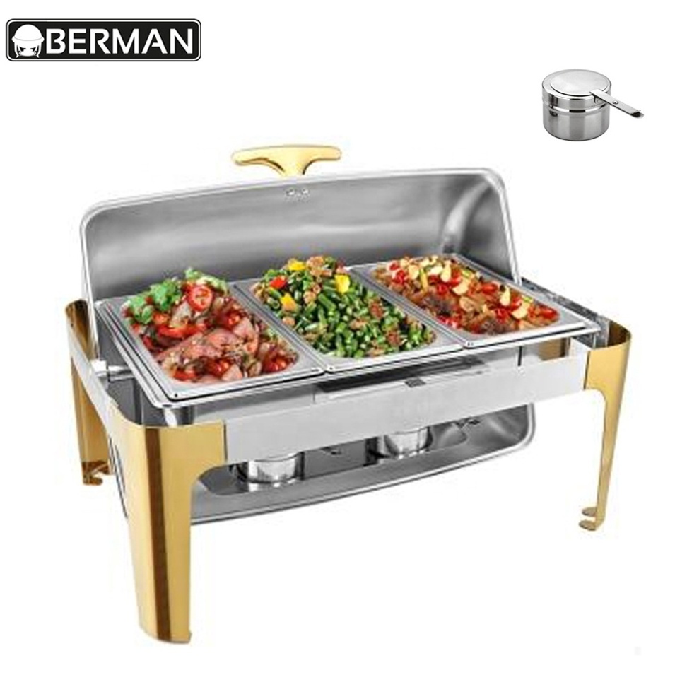 Hotel and restaurant supply cheap price roll top chaffing dishes buffet 9l stainless steel food warmer pot for catering