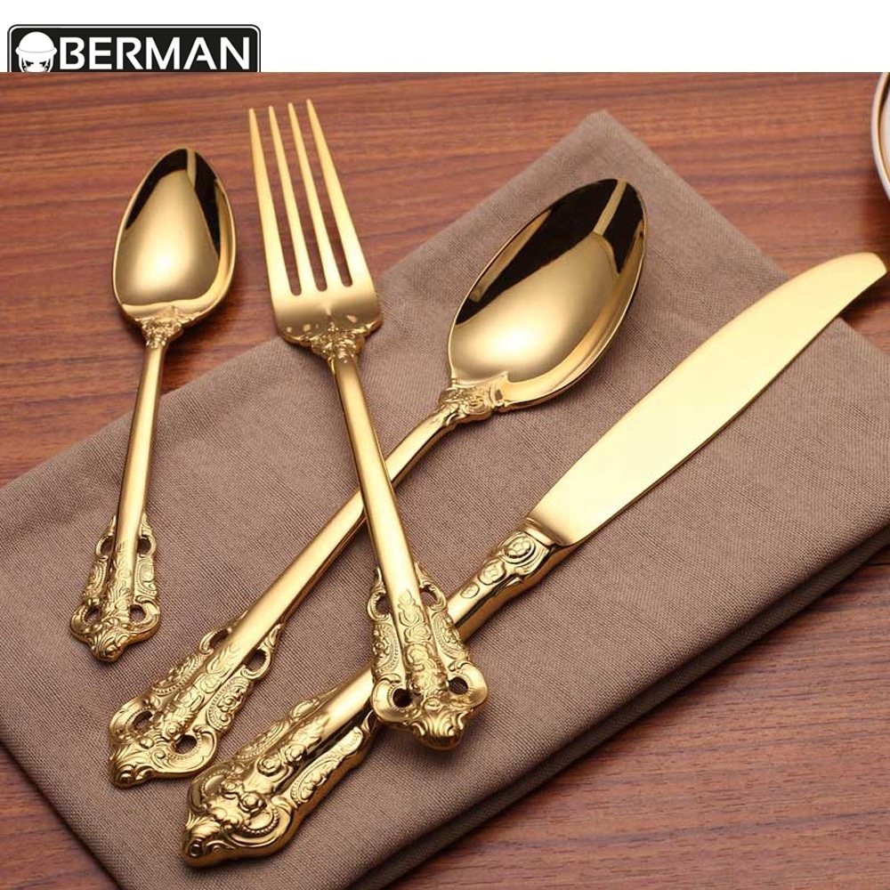 Wedding banquet equipment and accessories golden yuefu cutlery indian copper tableware buffet set for other hotel