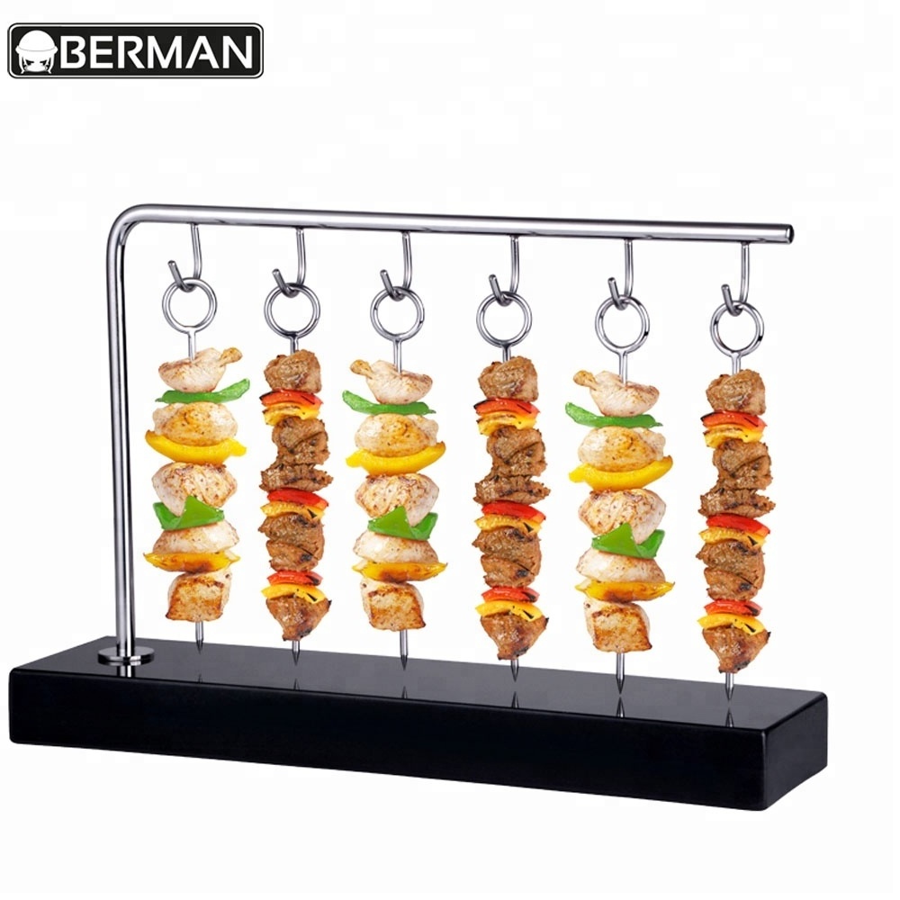 Korean bbq grill restaurant equipment for sale hanging stainless steel flat shawarma kebab meat bbq skewer stand