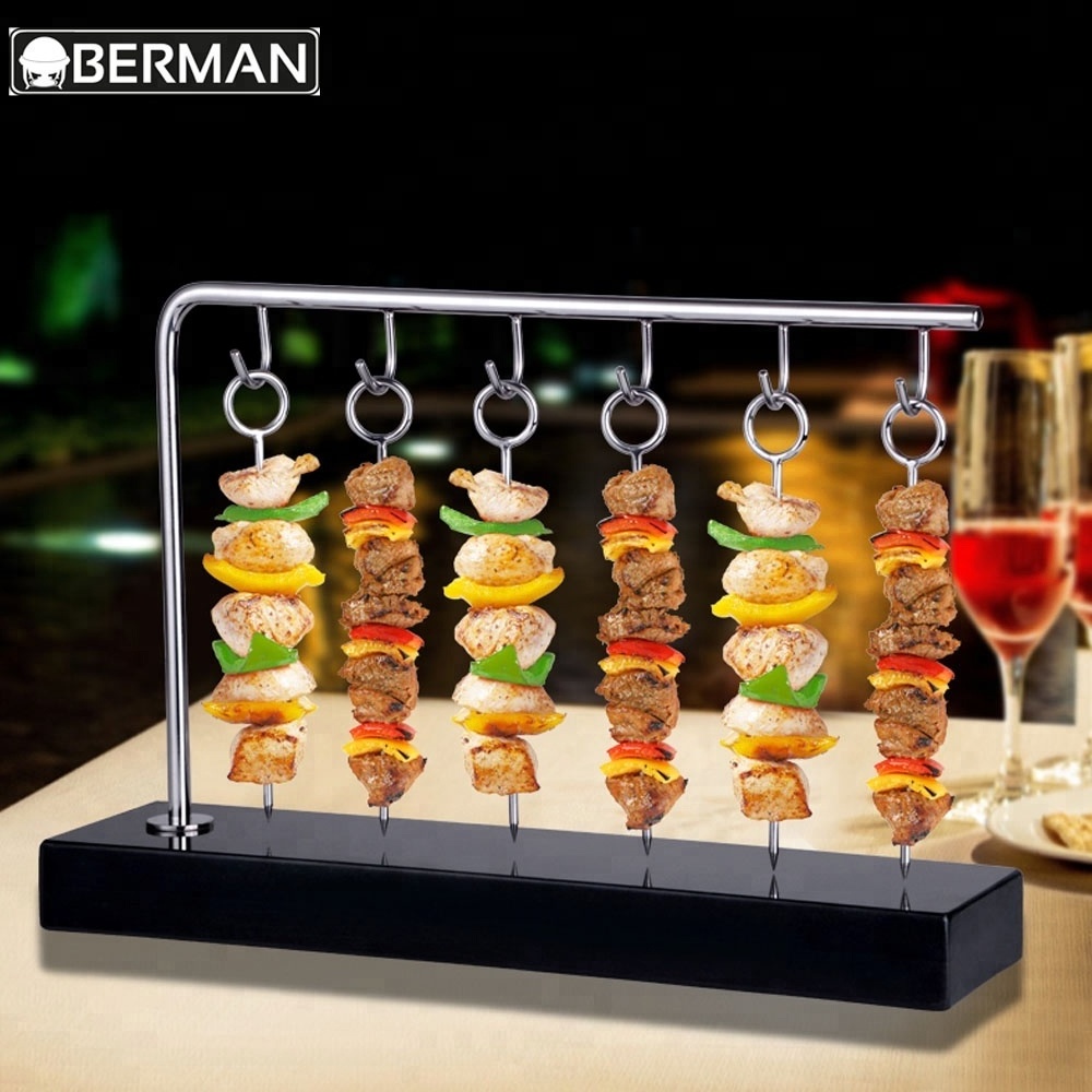 Korean bbq grill restaurant equipment for sale hanging stainless steel flat shawarma kebab meat bbq skewer stand