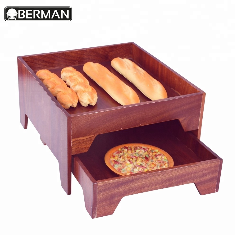 Flooring wood bread display rack , 3 tier wood bufffet buffet display stand used restaurant equipment for sale