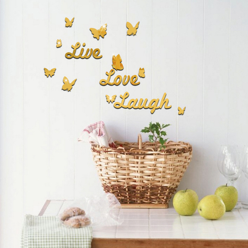 Acrylic Mirror Sticker Decals Live Love Laugh Wall Sticker Home Decor