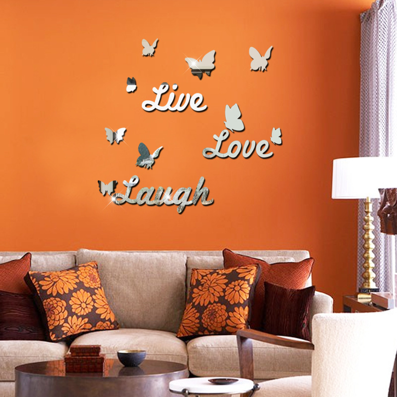 Acrylic Mirror Sticker Decals Live Love Laugh Wall Sticker Home Decor