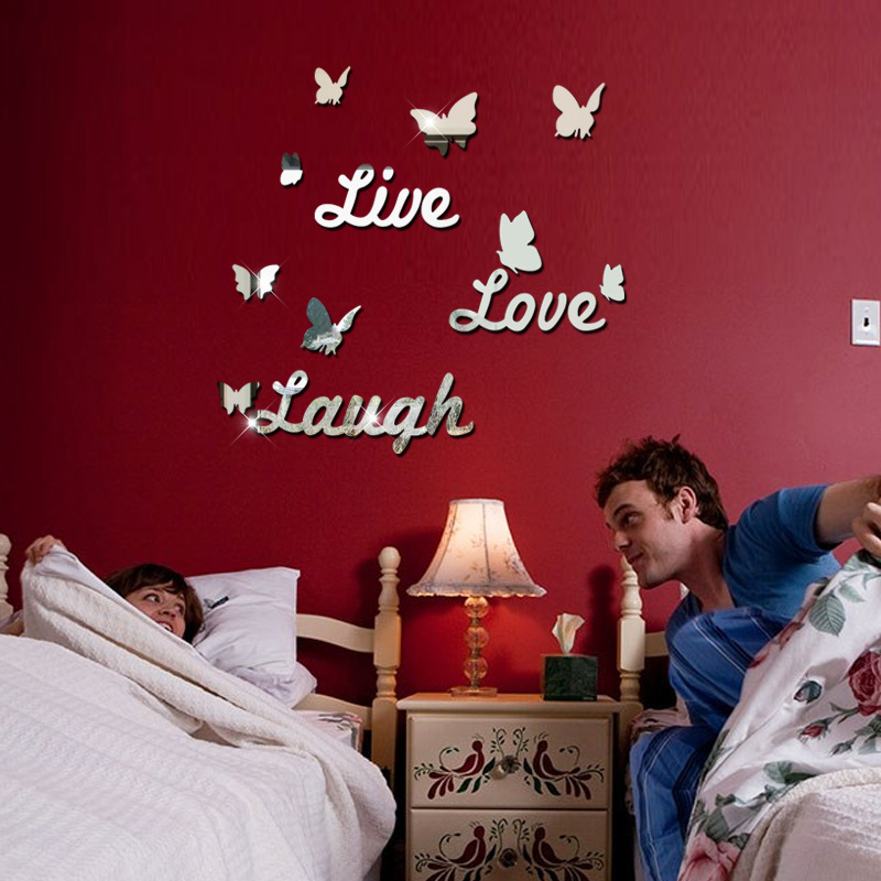 Acrylic Mirror Sticker Decals Live Love Laugh Wall Sticker Home Decor