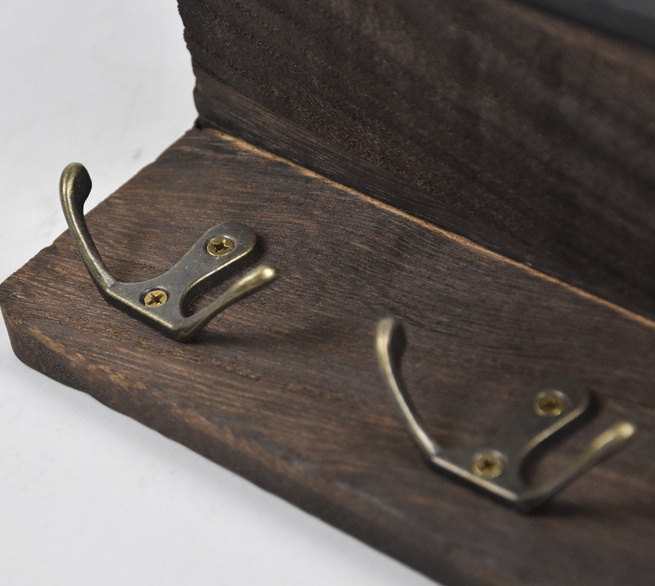 Custom Wooden Key Mail Holder Rack Wall Hanging Shelf with Hooks