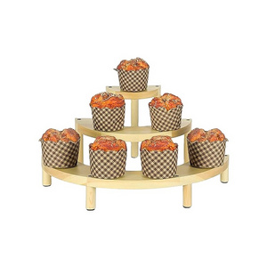 Farmhouse Natural Wooden 3 Tier Semicircle Cupcake Dessert Stand Shelf 3-Piece Set For Kitchen Display