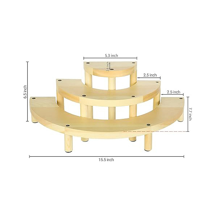 Farmhouse Natural Wooden 3 Tier Semicircle Cupcake Dessert Stand Shelf 3-Piece Set For Kitchen Display