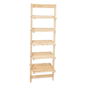 Modern 5 Tier Wooden Ladder Bookshelf For Decoration And Storage