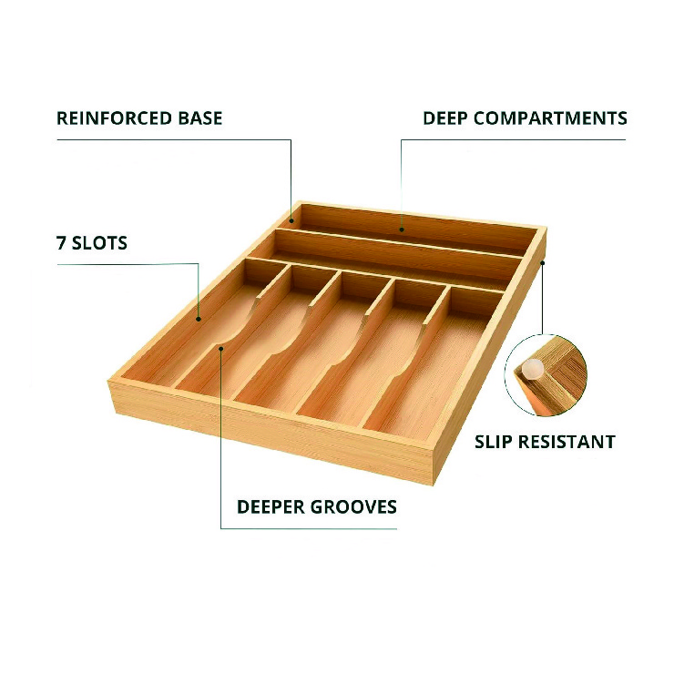 WOOD Luxury Bamboo Utensil Rack and Silverware Organizer Kitchen Drawer Organizer