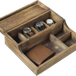 Rustic Wood Watch Display Case Valet Tray Storage Jewelry Box Organizer for Men and Women Accessories