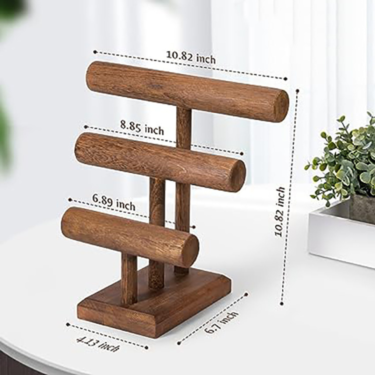 2023 Unique Wooden 3-Tier T-Bar Bracelet Jewelry Stand Tower Holder Organizer For Display Storage