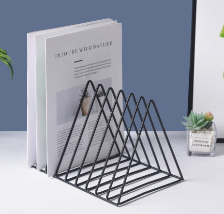 Black Triangle Metal Wire Vinyl Record Storage, Plate Rack, for Magazines, Files, Albums Folders, 9 Slot (2PCS)