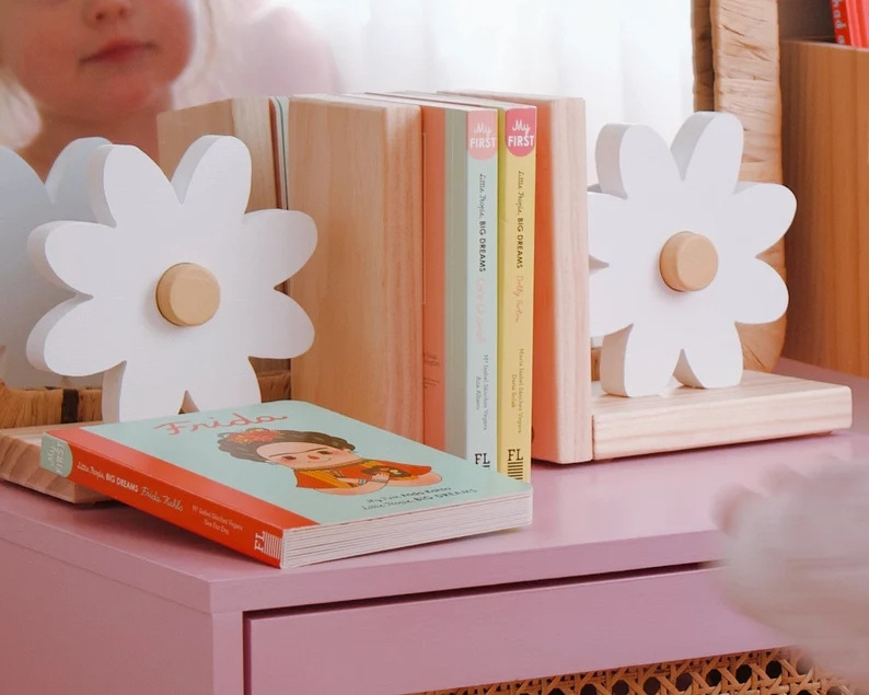 Personalized Bookend For Shelf Decor Daisy Wooden Book Ends  Nursery Room Decor Custom Decorative Bookends Baby Shower Gift