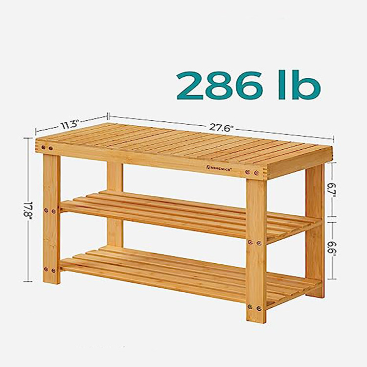 3-Tier Bamboo Wooden Shoe Storage Shelf Rack With Bench