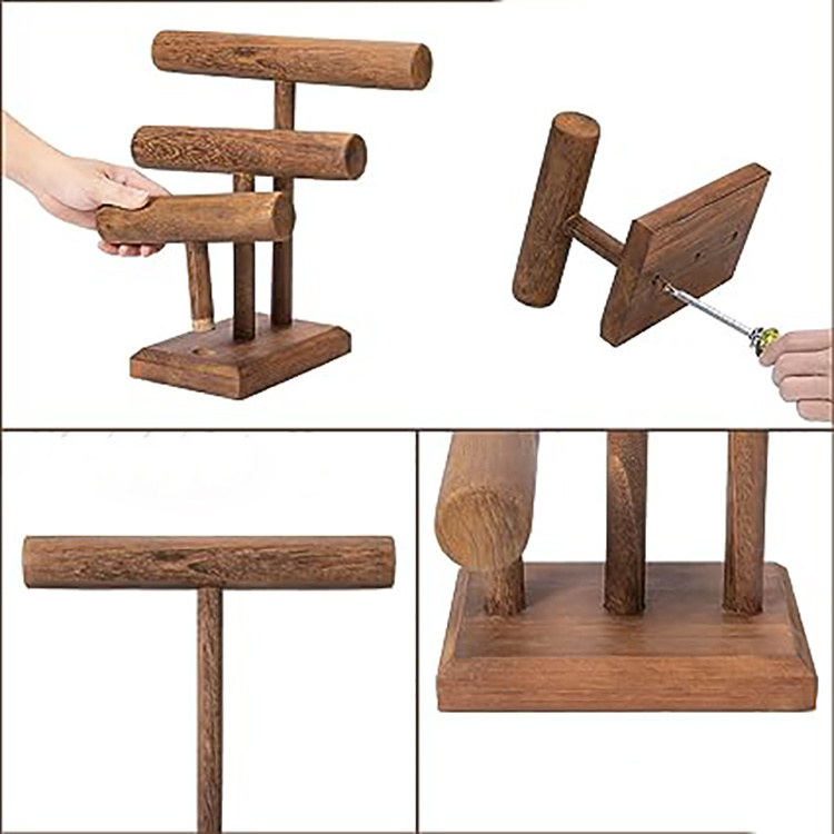 2023 Unique Wooden 3-Tier T-Bar Bracelet Jewelry Stand Tower Holder Organizer For Display Storage