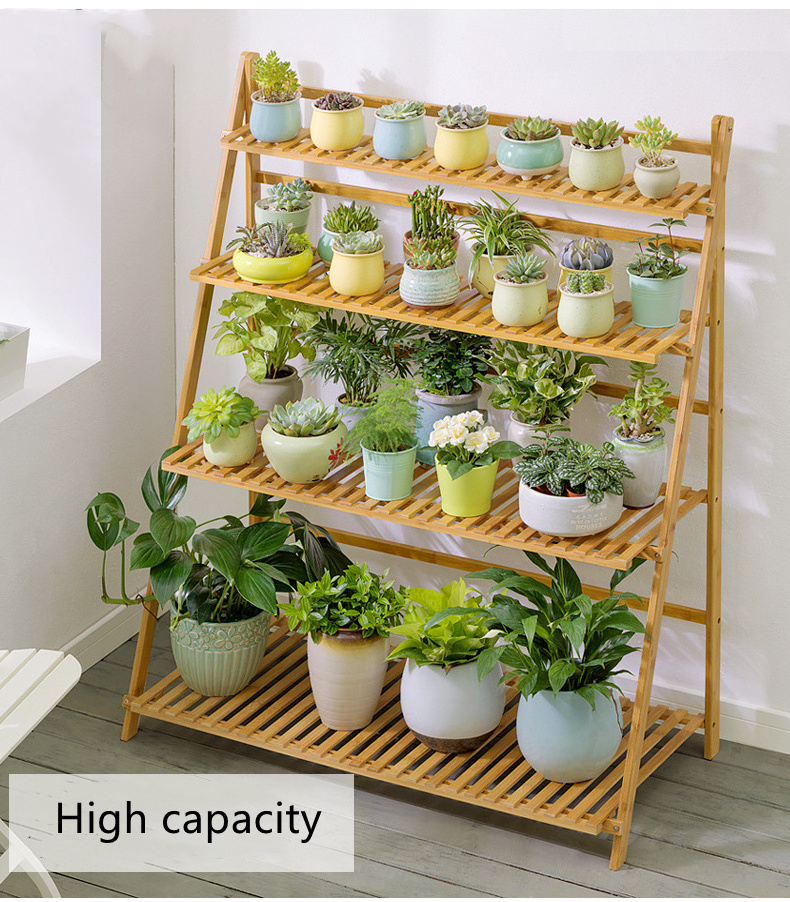 3 Tier Folding Wooden Plant Stand 50cm/70cm/100cm Bamboo Flower Shelf Garden Flower Pot Ladder Display Rack for Indoors Outdoors