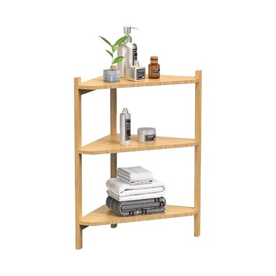 Custom Standing Bamboo Wooden 3 Tier Corner Shelf Storage Organizer For Bathroom Living Room Kitchen