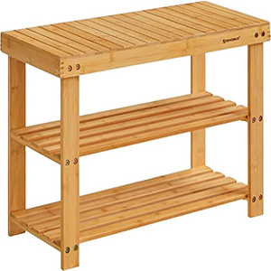 3-Tier Bamboo Wooden Shoe Storage Shelf Rack With Bench