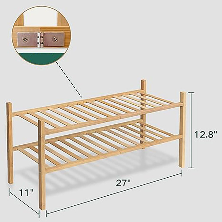 Multifunctional Stackable Bamboo Wooden Shoe Rack Cabinet Shelf