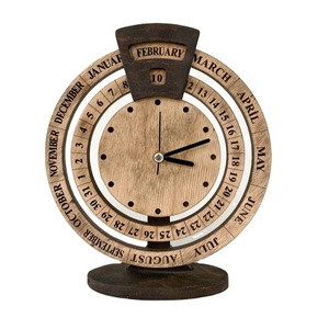 Unique Wooden Desktop Calendar Clock Decorative Wooden Antique Table Clock