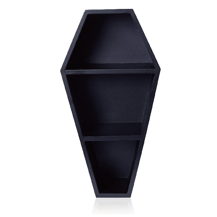 Creepy Coffin Floating Wall Mount Shelf and Gothic Decoration Box Storage Living Room Furniture Brown Wood Modern for Home Panel