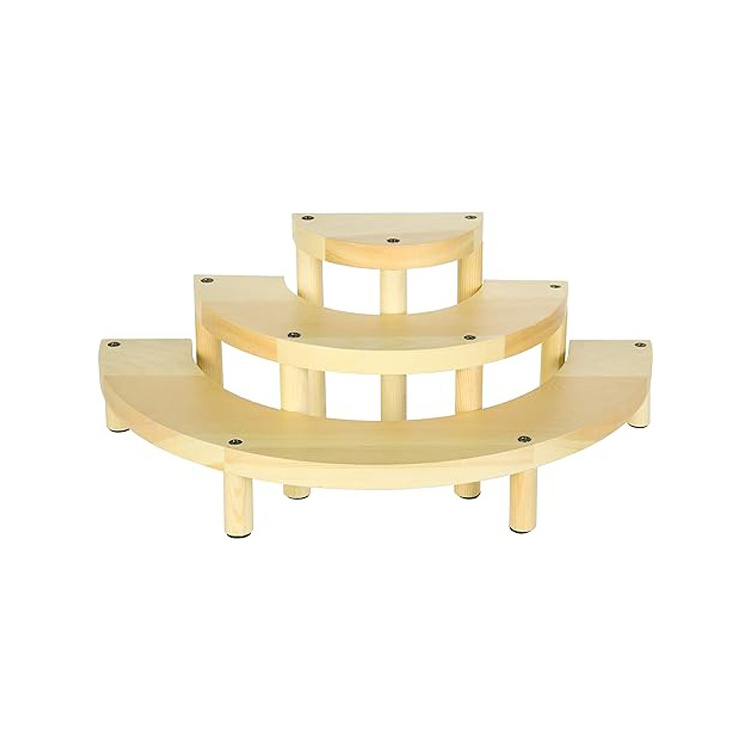 Farmhouse Natural Wooden 3 Tier Semicircle Cupcake Dessert Stand Shelf 3-Piece Set For Kitchen Display